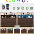 Comò da camera da letto in legno alto 140 cm con presa di corrente e luci a LED, cassettiere grandi e moderne a 8 cassetti per soggiorno, corridoio