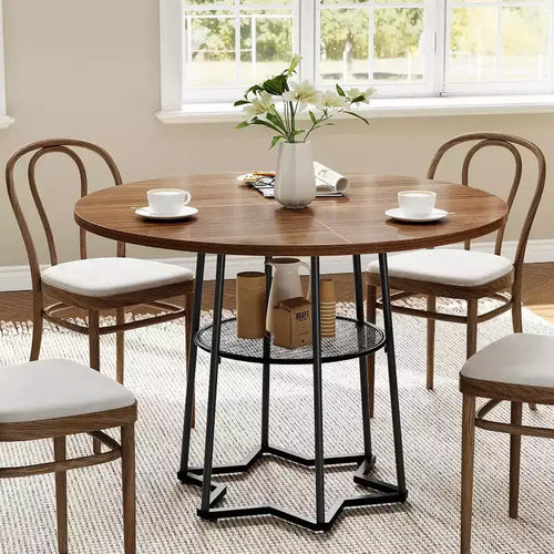 39 Inch Farmhouse Kitchen Table with 17.7 in Storage Space, Heavy Duty Metal Base, for Kitchen Dining Room
