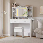 Coiffeuse GustoWave avec miroir coulissant, coiffeuse et tabouret avec lumières en 3 couleurs, coiffeuse pour filles avec station de charge