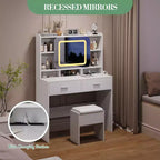 Coiffeuse GustoWave avec miroir coulissant, coiffeuse et tabouret avec lumières en 3 couleurs, coiffeuse pour filles avec station de charge