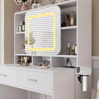 Coiffeuse GustoWave avec miroir coulissant, coiffeuse et tabouret avec lumières en 3 couleurs, coiffeuse pour filles avec station de charge