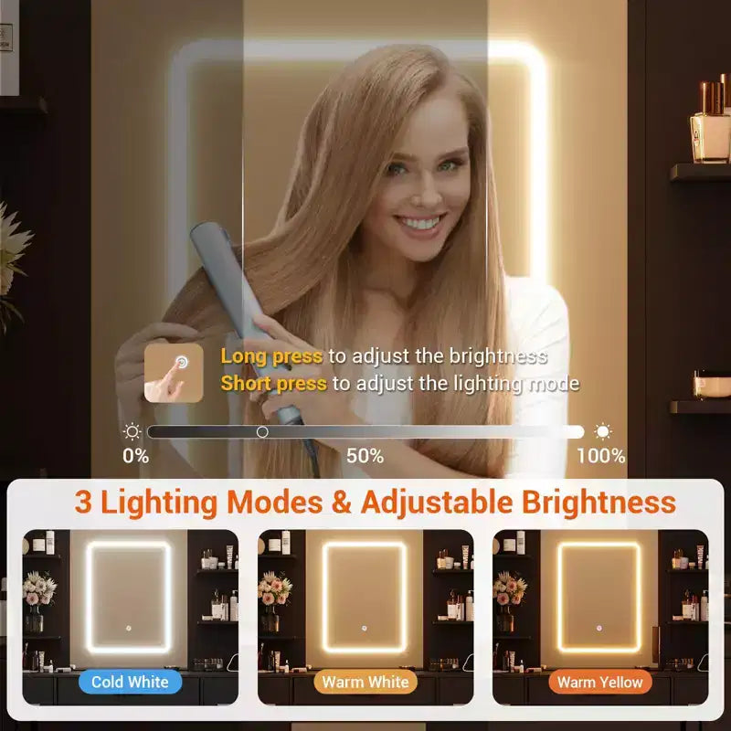 GustoWave Scrivania Toeletta con Specchio, Luci a Led, Presa di Corrente e Sgabello, Tavolo da Trucco con 7 Cassetti, Tavolo da Toeletta