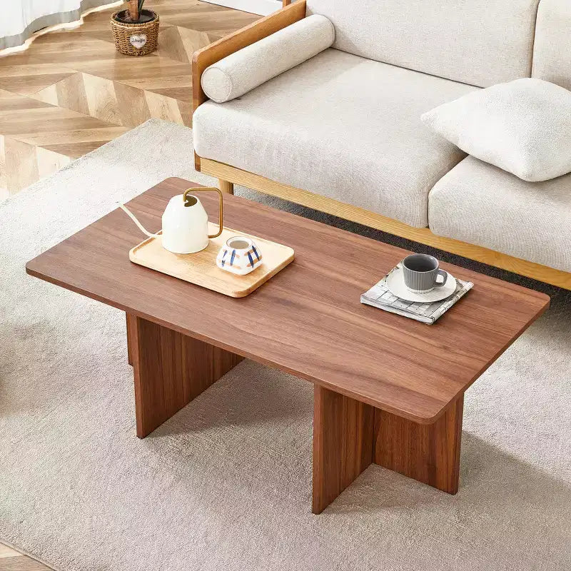 Zeus & Ruta Tavolino da caffè moderno da 44,8'' con finitura a venatura e base di supporto triangolare