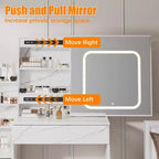 Coiffeuse GustoWave avec lumières LED, coiffeuse de maquillage avec miroir coulissant éclairé, station de charge, table de toilette