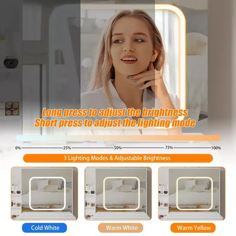Coiffeuse GustoWave avec lumières LED, coiffeuse de maquillage avec miroir coulissant éclairé, station de charge, table de toilette