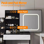 Coiffeuse GustoWave avec lumières LED, coiffeuse de maquillage avec miroir coulissant éclairé, station de charge, table de toilette