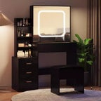 Coiffeuse GustoWave avec lumières LED, coiffeuse de maquillage avec miroir coulissant éclairé, station de charge, table de toilette