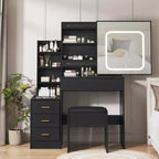 GustoWave Vanity Desk with LED Lights, Makeup Vanity Desk with Sliding Lighted Mirror, Charging Station, Dressing Table