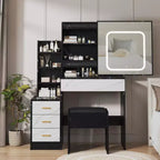 Coiffeuse GustoWave avec lumières LED, coiffeuse de maquillage avec miroir coulissant éclairé, station de charge, table de toilette