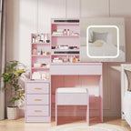 Coiffeuse GustoWave avec lumières LED, coiffeuse de maquillage avec miroir coulissant éclairé, station de charge, table de toilette