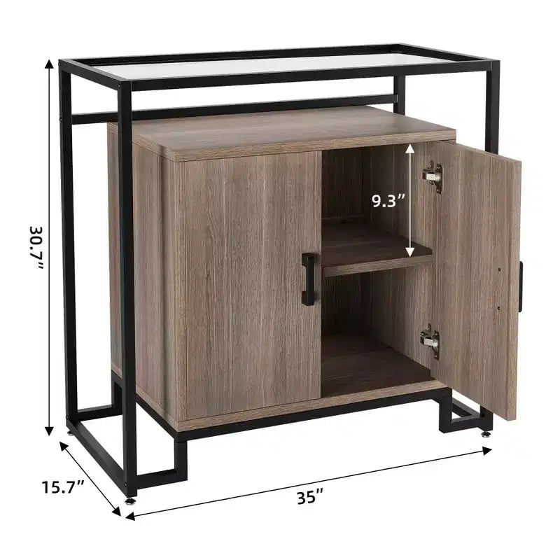Madia Credenza Contenitore, Tavolo Consolle d'Accento a 2 Ante, Struttura in Acciaio, per Camera da Letto, Soggiorno, Cucina, Ufficio