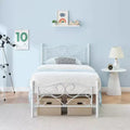 White Twin Bed Frame with Headboard, Heavy-Duty Metal Mattress Foundation with Steel Slats, No Box Spring Needed, Quiet & Durable