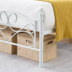 Struttura Letto Singolo Bianco con Testiera, Base per Materasso in Metallo Resistente con Doghe in Acciaio, Nessun Box Spring Necessario, Silenzioso e Durevole