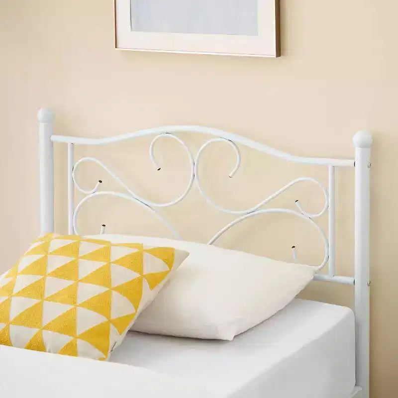 Struttura Letto Singolo Bianco con Testiera, Base per Materasso in Metallo Resistente con Doghe in Acciaio, Nessun Box Spring Necessario, Silenzioso e Durevole