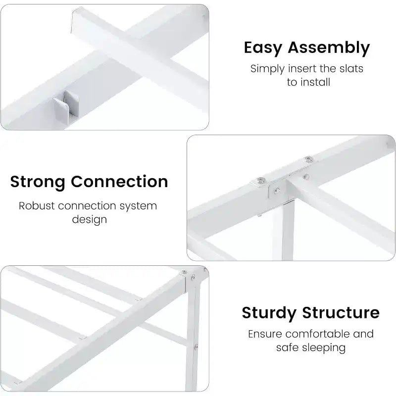 Struttura Letto Singolo Bianco con Testiera, Base per Materasso in Metallo Resistente con Doghe in Acciaio, Nessun Box Spring Necessario, Silenzioso e Durevole