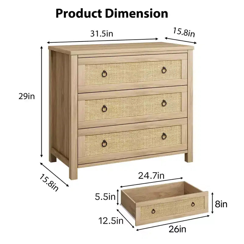 TROPOW Comò ampio, Comò ampio in stile boho con cassetti e contenitore, Cassettiera in legno indipendente per camera da letto, cameretta dei bambini, soggiorno