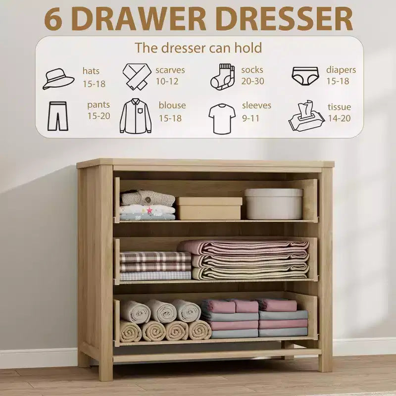 TROPOW Comò ampio, Comò ampio in stile boho con cassetti e contenitore, Cassettiera in legno indipendente per camera da letto, cameretta dei bambini, soggiorno