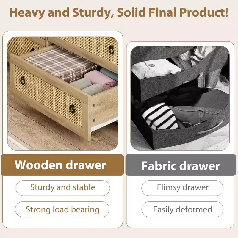 TROPOW Comò ampio, Comò ampio in stile boho con cassetti e contenitore, Cassettiera in legno indipendente per camera da letto, cameretta dei bambini, soggiorno