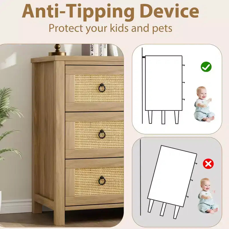 TROPOW Comò ampio, Comò ampio in stile boho con cassetti e contenitore, Cassettiera in legno indipendente per camera da letto, cameretta dei bambini, soggiorno