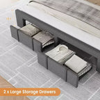 Struttura letto imbottita con piattaforma, Full/Queen/King Size, con 2 cassetti portaoggetti, doghe in legno massiccio, nessuna molla richiesta, silenziosa