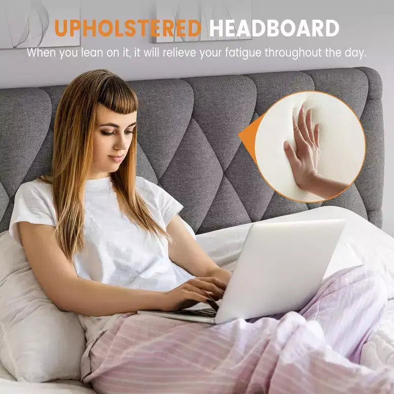 Struttura letto imbottita con piattaforma, Full/Queen/King Size, con 2 cassetti portaoggetti, doghe in legno massiccio, nessuna molla richiesta, silenziosa