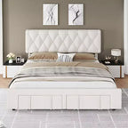 Struttura letto imbottita con piattaforma, Full/Queen/King Size, con 2 cassetti portaoggetti, doghe in legno massiccio, nessuna molla richiesta, silenziosa