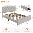 Struttura letto imbottita con piattaforma, Full/Queen/King Size, con 2 cassetti portaoggetti, doghe in legno massiccio, nessuna molla richiesta, silenziosa