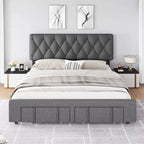 Struttura letto imbottita con piattaforma, Full/Queen/King Size, con 2 cassetti portaoggetti, doghe in legno massiccio, nessuna molla richiesta, silenziosa