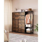 Cassettiera a 16 cassetti per camera da letto, organizer per vestiti con asta appendiabiti, cassettiera alta 51 cm con contenitori in tessuto, cassettiera grande per armadio