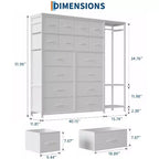 Cassettiera a 16 cassetti per camera da letto, organizer per vestiti con asta appendiabiti, cassettiera alta 51 cm con contenitori in tessuto, cassettiera grande per armadio