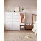 Cassettiera a 16 cassetti per camera da letto, organizer per vestiti con asta appendiabiti, cassettiera alta 51 cm con contenitori in tessuto, cassettiera grande per armadio