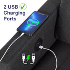 TYBOATLE 72 Divano a 3 Posti con Porte USB, Divano Grigio Moderno di Metà Secolo per Soggiorno, Camera da Letto, Appartamento Design Confortevole e Salvaspazio