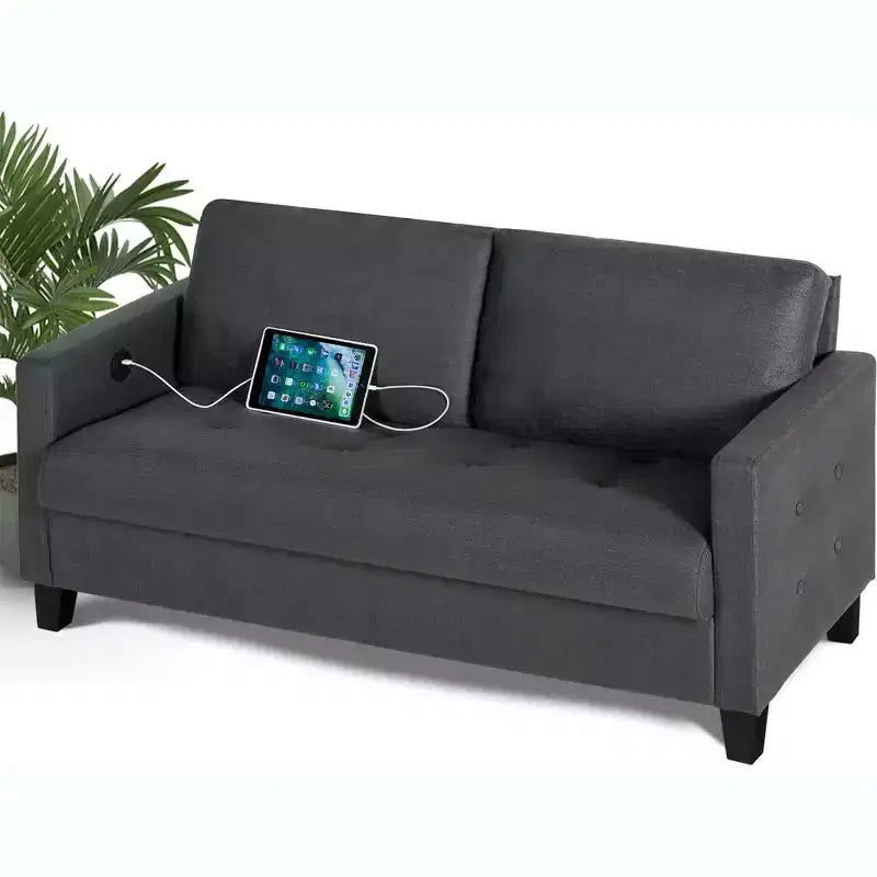 TYBOATLE 72 Divano a 3 Posti con Porte USB, Divano Grigio Moderno di Metà Secolo per Soggiorno, Camera da Letto, Appartamento Design Confortevole e Salvaspazio