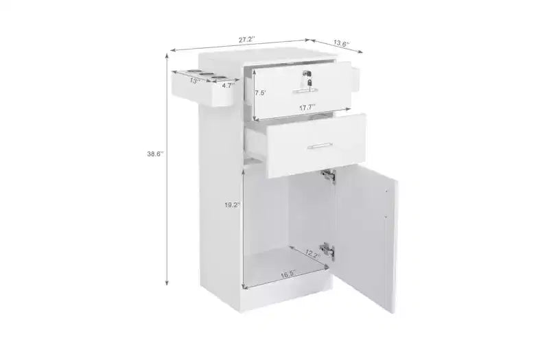 Karl Home Armadietto per barbiere in legno autoportante con 2 cassetti, 1 armadietto e 6 supporti per asciugacapelli