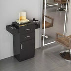Karl Home Armadietto per barbiere in legno autoportante con 2 cassetti, 1 armadietto e 6 supporti per asciugacapelli