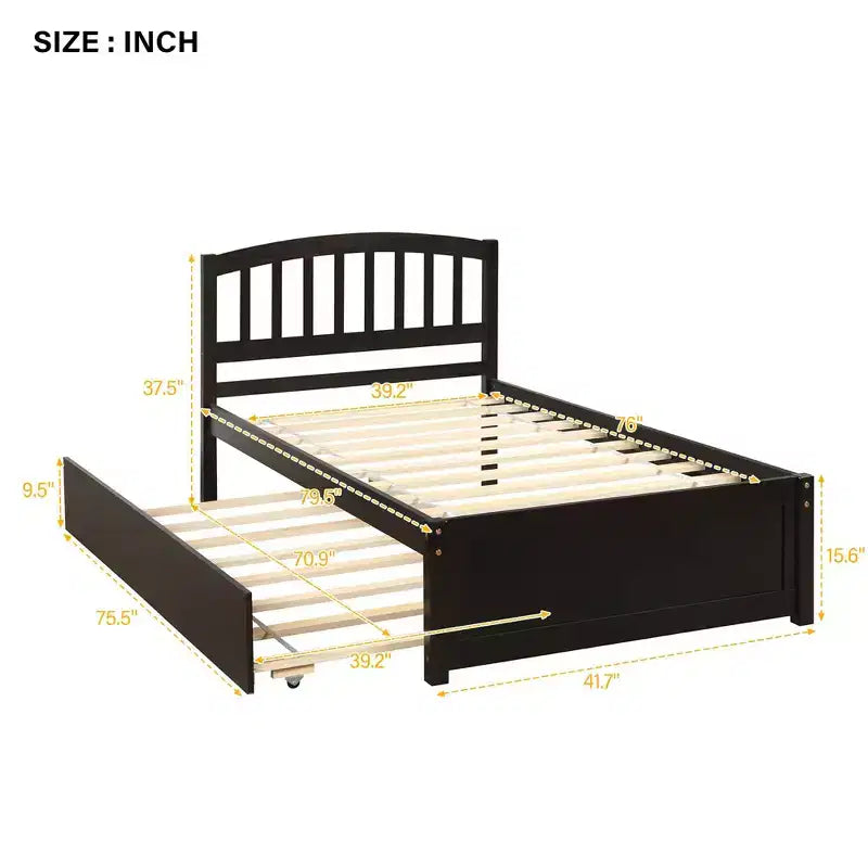 Base letto a piattaforma in legno Twin con letto estraibile Espresso