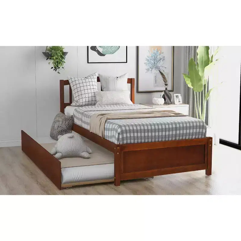 Base letto a piattaforma in legno Twin con letto estraibile Espresso
