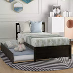 Twin size Platform Bed Wood Bed Frame with Trundle Espresso