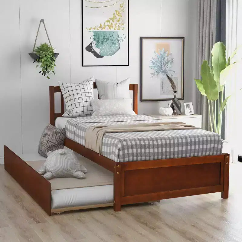 Base letto a piattaforma in legno Twin con letto estraibile Espresso