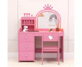 TROPOW Toletta per Bambini con Specchio e Luci, Toeletta Trucco da Principessa in Legno con Sedia, Scaffali e Cassetti, Tavolo da Toeletta 2 in 1 per Ragazze