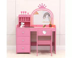 TROPOW Toletta per Bambini con Specchio e Luci, Toeletta Trucco da Principessa in Legno con Sedia, Scaffali e Cassetti, Tavolo da Toeletta 2 in 1 per Ragazze