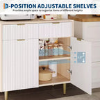 Credenza a buffet da 48 pollici, mobile bar fluted con 2 cassetti e ripiani regolabili, consolle in legno, armadietto da cucina