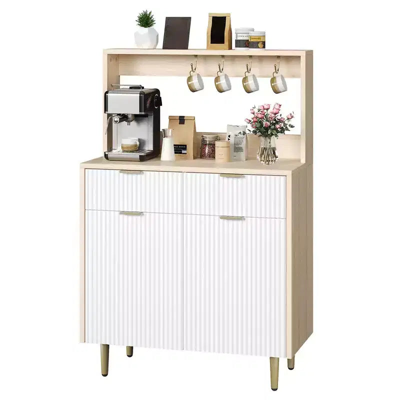 Credenza a buffet da 48 pollici, mobile bar fluted con 2 cassetti e ripiani regolabili, consolle in legno, armadietto da cucina