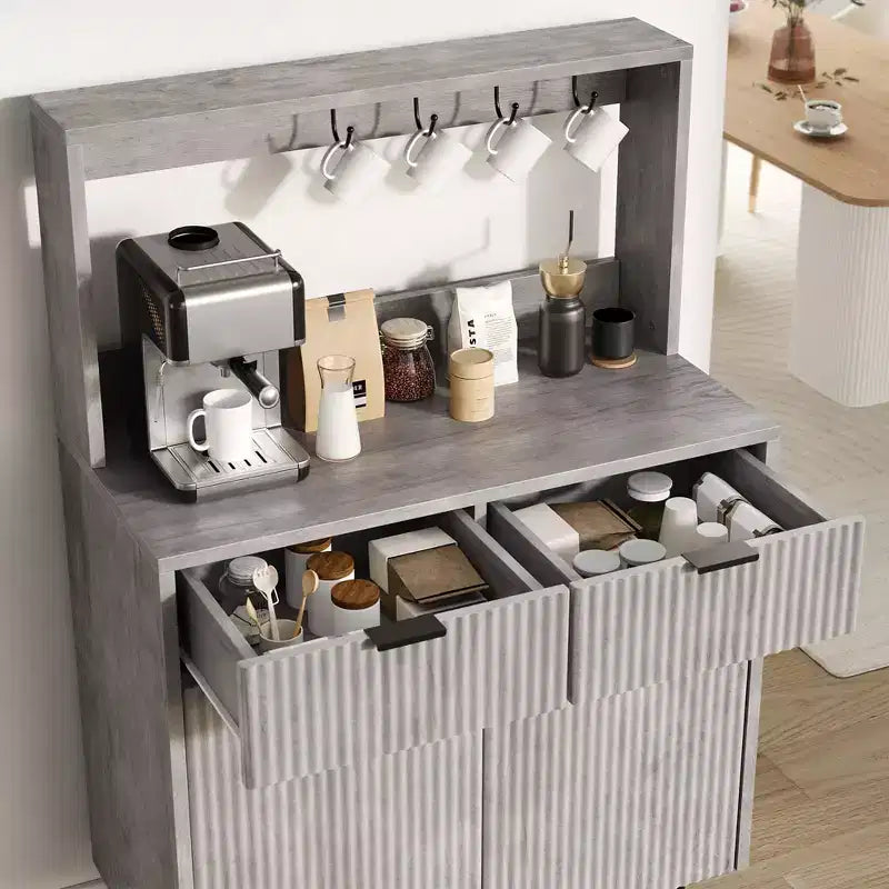 Credenza a buffet da 48 pollici, mobile bar fluted con 2 cassetti e ripiani regolabili, consolle in legno, armadietto da cucina