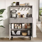 Credenza a buffet da 48 pollici, mobile bar fluted con 2 cassetti e ripiani regolabili, consolle in legno, armadietto da cucina