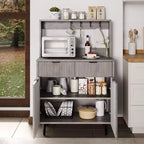 Credenza a buffet da 48 pollici, mobile bar fluted con 2 cassetti e ripiani regolabili, consolle in legno, armadietto da cucina