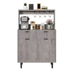 Credenza a buffet da 48 pollici, mobile bar fluted con 2 cassetti e ripiani regolabili, consolle in legno, armadietto da cucina