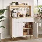 Credenza a buffet da 48 pollici, mobile bar fluted con 2 cassetti e ripiani regolabili, consolle in legno, armadietto da cucina