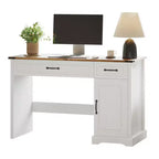 Scrivania direzionale da fattoria 47, scrivania rustica per ufficio con cassetti e armadietto, scrivania per computer in legno, workstation per scrittura, bianco antico
