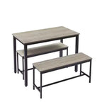Set da 3 pezzi CuisinSmart per tavolo da pranzo, set da tavolo da pranzo con panche, telaio in acciaio, set da tavolo da bar industriale, set da tavolo da pranzo, grigio
